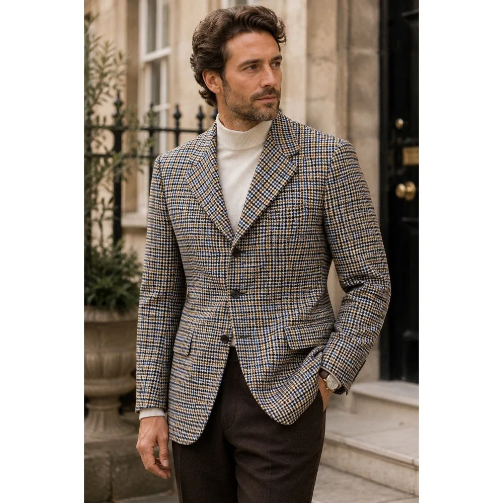 Vintage‎ Chester Barrie England Wool Houndstooth Sport Coat Blazer 44S George